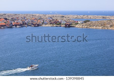 Motorboat on the sea archipelago on the swedish west coast