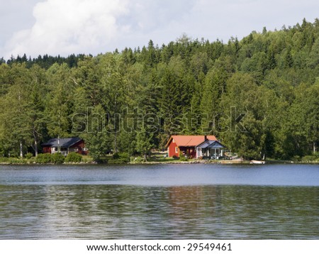 Old Swedish summer cottage at a lake