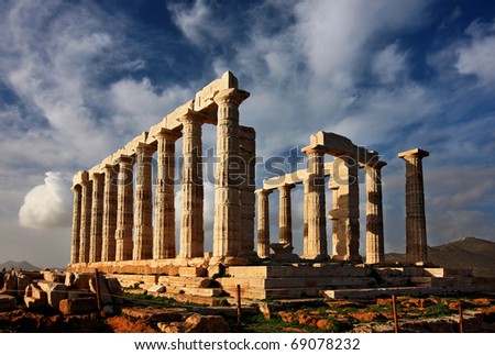 The Temple of Poseidon (ancient God of the Sea in the Greek Mythology) at Cape Sounion