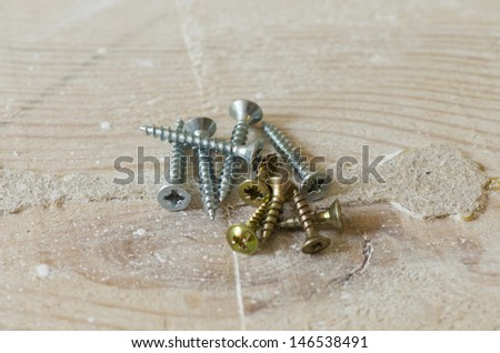 Different screws in golden like, silver plating and matte black color