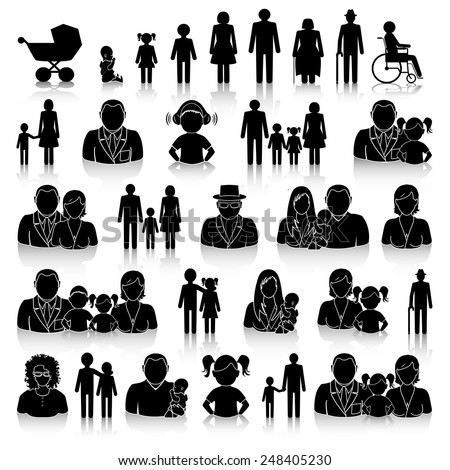 People and family icons set with shadows