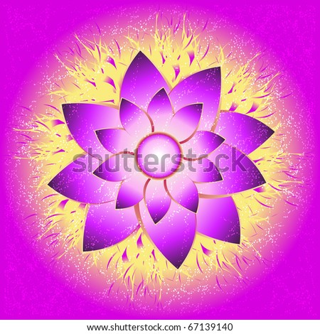 Abstract bright purple flower on a yellow purple background, vector illustration, eps10