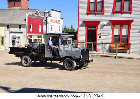 CALGARY, CANADA - AUGUST 6: Old truck driving at Calgary\'s living museum \