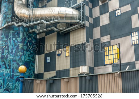 VIENNA, AUSTRIA - May 16: The District heating plant in Vienna on May 16, 2006. Designed by the famous Austrian artist and architect Friedensreich Hundertwasser. It was inaugurated in 1992.