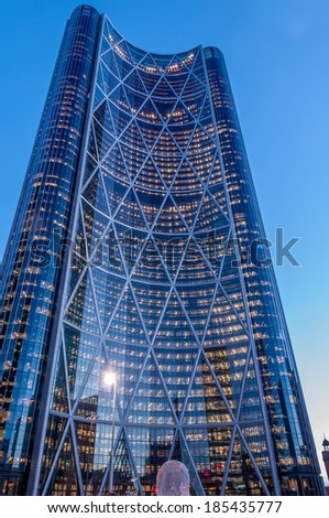CALGARY, CANADA - DEC 24: The Bow Tower on December 24, 2013 in Calgary, Alberta Canada. The Bow is the newest and tallest skyscraper in Canada outside Toronto and home to Encana and Cenovus.