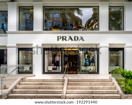 WAIKIKI, HI - APRIL 29:  Prada store on April 29, 2014 on Kalakaua Avenue in Waikiki, Hawaii. Kalakaua Avenue is the favorite luxury shopping strip for tourists visiting Hawaii.