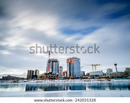 CALGARY, CANADA - Jan 1: East Village skyline on January 1, 2015 in Calgary, Alberta Canada. The East Village area is is large new residential and commercial development in central Calgary.