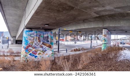 CALGARY, CANADA - JAN 1: Beautification efforts in the East Village on January 1, 2015 in Calgary, Alberta Canada. The East Village area is large new residential and commercial development in Calgary.