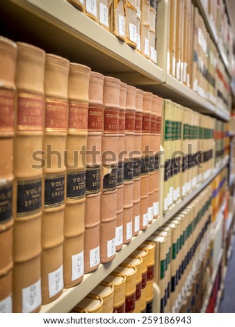 CALGARY, ALBERTA - MAR 7: The Law Library of the Faculty of Law at the University of Calgary on March 7, 2015 in Calgary, Alberta Canada.  This modern Law Library houses cases and statues of Canada.