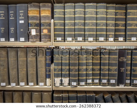 CALGARY, ALBERTA - MAR 7: The Law Library of the Faculty of Law at the University of Calgary om March 7, 2015 in Calgary, Alberta Canada. This modern Law Library houses cases and statues of Canada.
