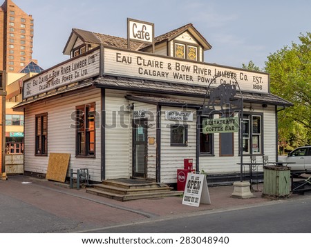 CALGARY, CANADA - MAY 24: The Buffalo Cafe on May 24, 2015 in Calgary, Alberta Canada. The Buffalo Cafe is housed in an historic lumber company building in Calgary\'s Eau Claire Market district.