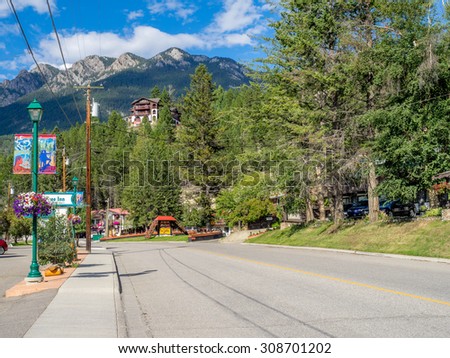RADIUM HOT SPRINGS, CANADA - AUG 8, 2015: Hotels in the town of Radium Hot Springs sign on August 8, 2015 in the Canadian Rockies. Radium Hot Springs is located in BC and is a popular destination.