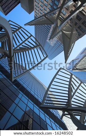 Looking up skyscrapers in Calgary Alberta Canada.