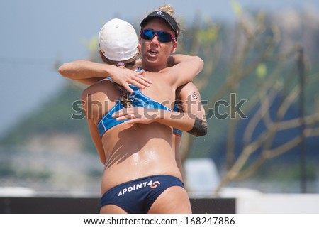 CHONBURI, THAILAND-OCTOBER 25: April Ross of USA celebrates a point during the game on Day 2 of Bangsaen Thailand Open on October 25, 2012 at Bangsaen Beach, Chonburi, Thailand