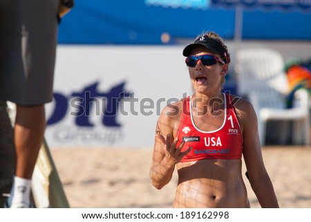 CHONBURI, THAILAND-OCTOBER 26: April Ross of USA protests against the referee during the game on Day 2 of Bangsaen Thailand Open on October 26, 2012 at Bangsaen Beach, Chonburi, Thailand