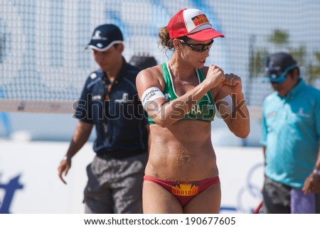CHONBURI, THAILAND-OCTOBER 26: Agatha Bednarczuk of Brazil reacts after winning a point during Day 2 of Bangsaen Thailand Open on October 26, 2012 at Bangsaen Beach in Chonburi, Thailand