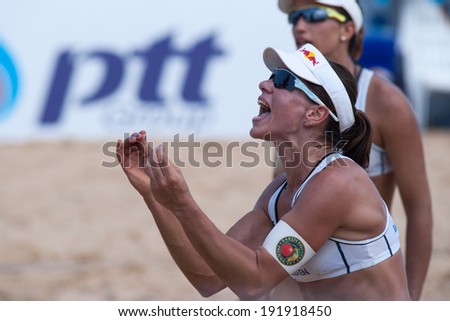 CHONBURI, THAILAND-OCTOBER 27: Maria Tsiartsiani of Greece protests against the referee during Day 3 of Bangsaen Thailand Open on October 27, 2012 at Bangsaen Beach in Chonburi, Thailand