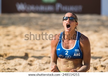 PHUKET, THAILAND-NOVEMBER 1: Georgina Klug of Argentina reacts after winning a point during a match on Day 3 of Phuket Open on November 1, 2013 at Karon Beach in Phuket, Thailand