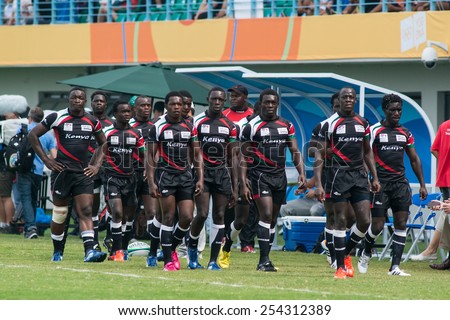 NANJING, CHINA-AUGUST 20: Kenya Rugby Team during bronze medal match of 2014 Youth Olympic Games on August 20, 2014 in Nanjing, China. France wins 45-22