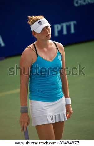 PATTAYA, THAILAND - FEBRUARY 10: Russian player Vera Zvonareva gets frustrated when losing a point during round 2 of PTT Pattaya Open on February 10, 2011 at Dusit Thani Hotel in Pattaya, Thailand