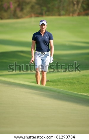 PATTAYA, THAILAND - FEBRUARY 18: Norwegian golfer Suzann Pettersen thinks of her next move on day 2 of Honda LPGA Thailand 2011 on February 18 2011 at Siam Country Club Old Course in Pattaya, Thailand