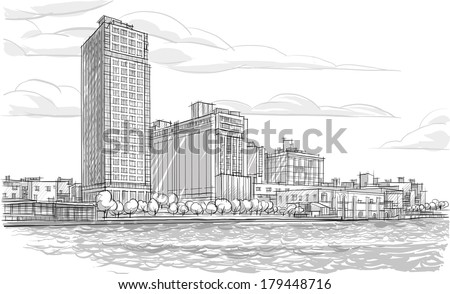 Architecture. Sketch. Drawing of building.City