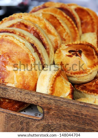 Fresh pastry in a wooden box, food photography