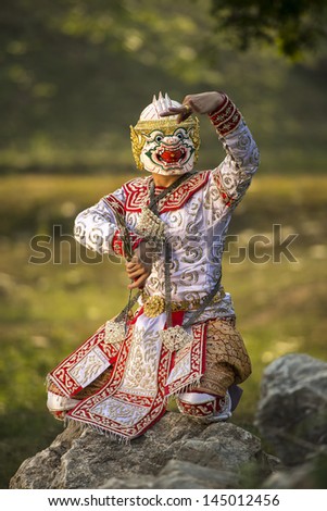 Thailand Culture Dancing art in masked “Khon” that high class of dance in Siam Bangkok Thailand.