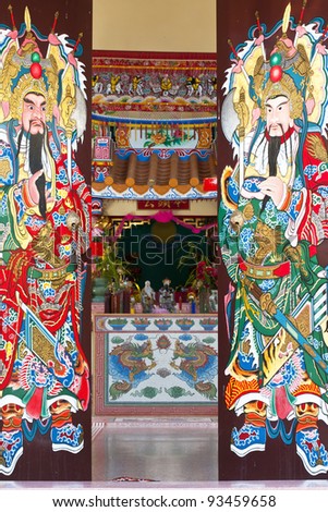 traditional kind of house gates in China, which painted the ancient generals on the two sides of the gate. They are called door gods in China.