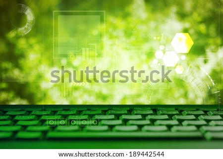 Abstract green technology business concept with keyboard. Ecology background