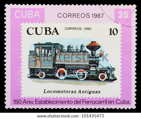 CUBA - CIRCA 1987: A stamp printed by CUBA shows locomotive, series, circa 1987