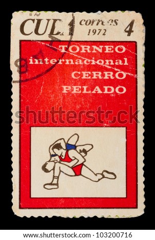 CUBA - CIRCA 1972: A Stamp printed by CUBA, shows Bare Hill International Tournament, wrestling in ring, circa 1972