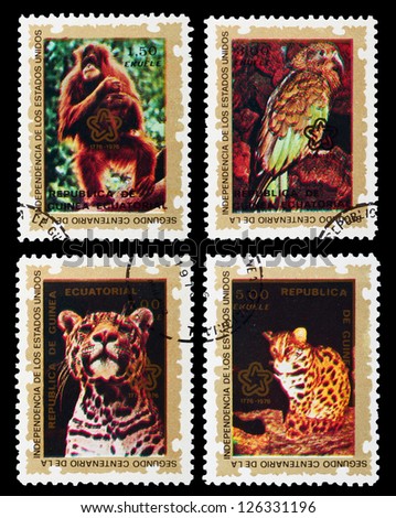 GUINEA - CIRCA 1976: A set of postage stamps printed in GUINEA shows wild animals, series, circa 1976