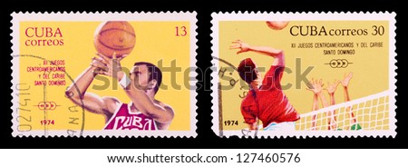 CUBA - CIRCA 1974: A set of postage stamps printed in CUBA shows sport games, series, circa 1974