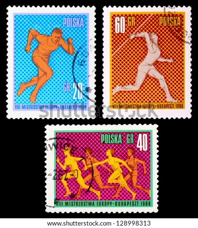 POLAND - CIRCA 1966: A set of postage stamps printed in POLAND shows sport games, series, circa 1966