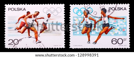 POLAND - CIRCA 1967: A set of postage stamps printed in POLAND shows sport games, series, circa 1967