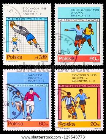 POLAND - CIRCA 1966: A set of postage stamps printed in POLAND shows sport games-football, series, circa 1966