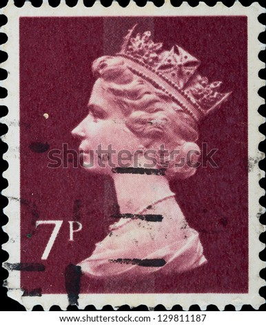 UNITED KINGDOM - CIRCA 1970: Stamp printed in the UK shows the head of state (Queen Elizabeth), series, circa 1970