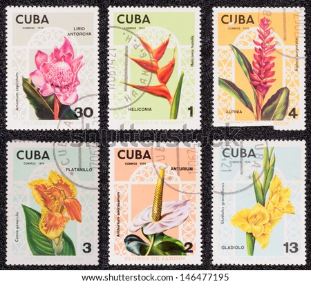 CUBA - CIRCA 1974: A set of postage stamp printed in the CUBA, shows a flora life, the flower, circa 1974
