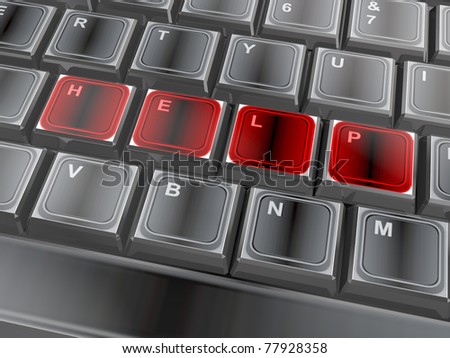 3d of the word \'help\' on a keyboard