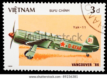 VIETNAM - CIRCA 1986: A stamp printed by VIETNAM shows military aircraft, series, circa 1986