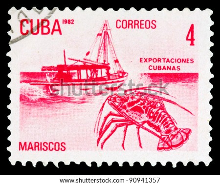 CUBA - CIRCA 1982: A stamp printed in Cuba honored Traditional Cuban exports shows seafood, circa 1982