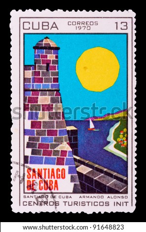 CUBA - CIRCA 1970: a stamp printed by CUBA shows Santiago de Cuba, series tourist centers, circa 1970