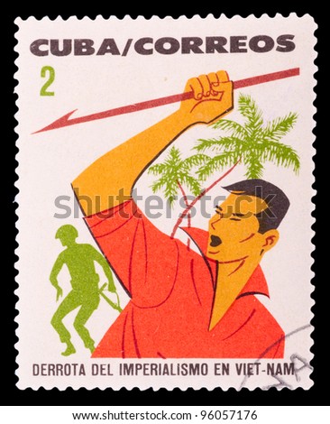 CUBA - CIRCA 1969: A stamp printed in the Cuba shows Vietnam man, circa 1969