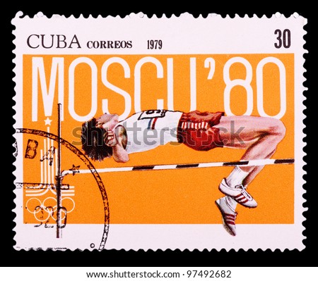CUBA-CIRCA 1979: The postal stamp printed in CUBA shows high jump, series Olympic Games in Moscow 1980, circa 1979
