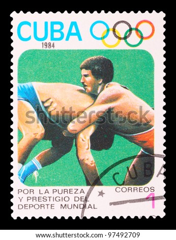CUBA-CIRCA 1984: The postal stamp printed in CUBA shows judo, series sporting competitions, circa 1984