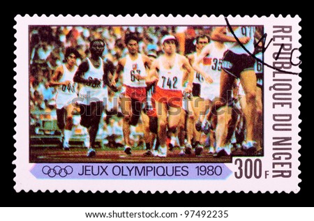 NIGER - CIRCA 1980: stamp printed by NIGER, shows runing, series Olympic Games in Moscow 1980, circa 1980
