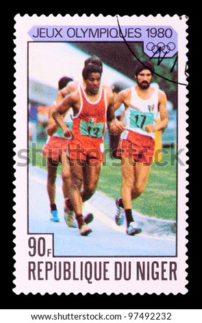NIGER - CIRCA 1980: stamp printed by NIGER, shows runing, series Olympic Games in Moscow 1980, circa 1980