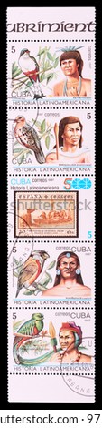 CUBA - CIRCA 1987: The postal stamp printed in CUBA shows History of Latin America, series animals and people, circa 1987