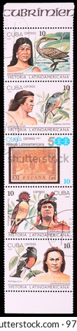 CUBA - CIRCA 1987: The postal stamp printed in CUBA shows History of Latin America, series animals and people, circa 1987